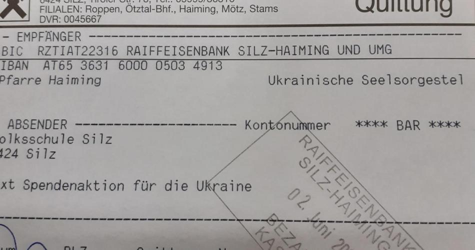 Überweisung für die Ukraine-Hilfe