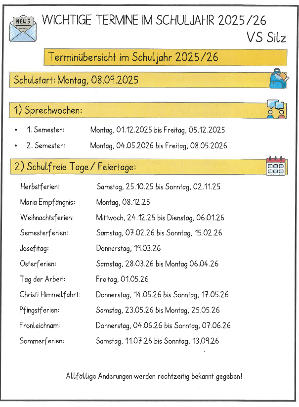 Terminübersicht Schuljahr 2025/26